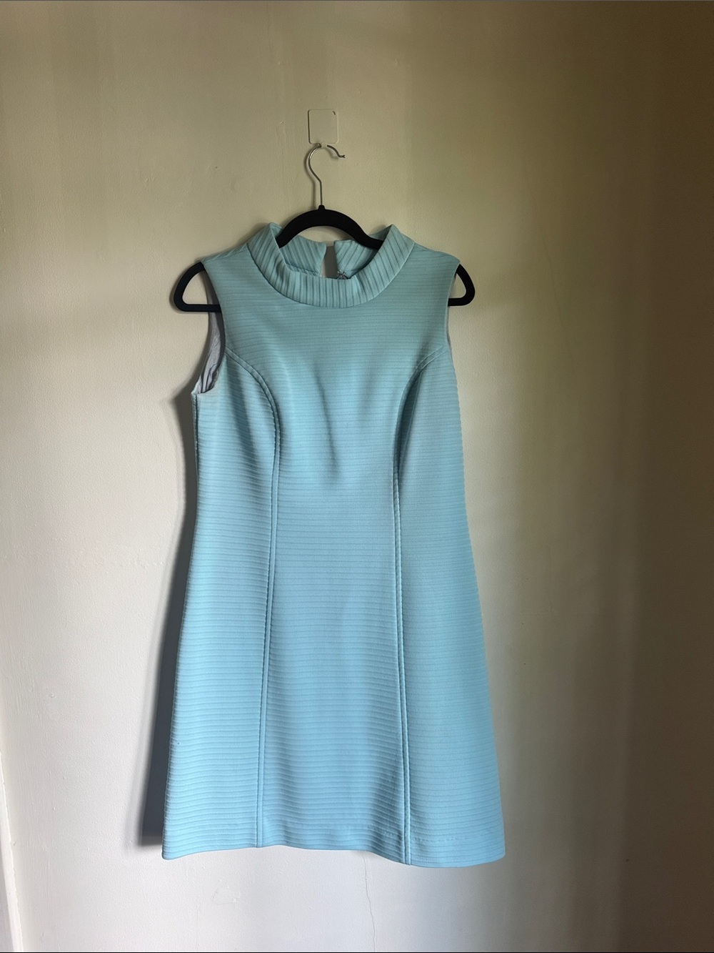 Vintage Pastel Blue Ribbed A-Line Dress
